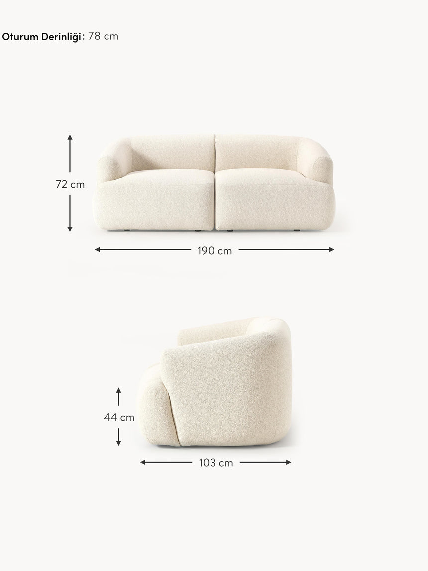 Modern İkili Koltuk Kırık Beyaz Bukle