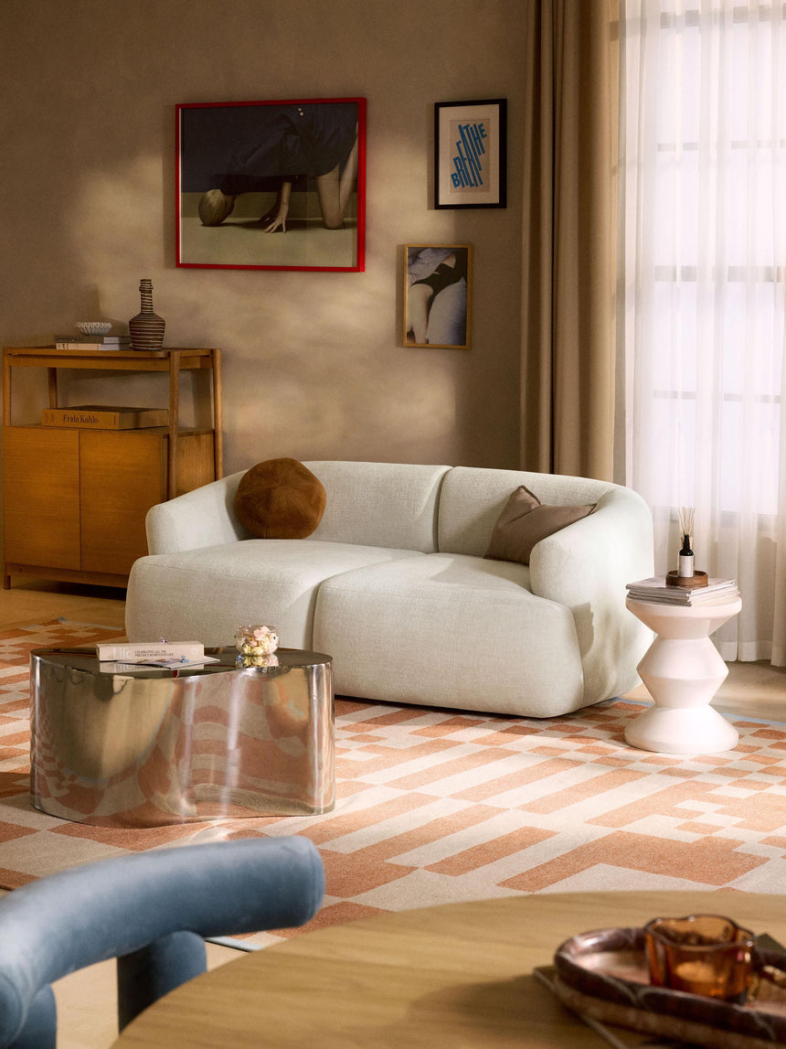 Modern İkili Koltuk Kırık Beyaz Dokuma Kadife