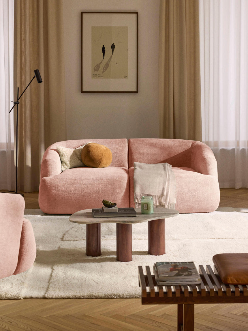 Modern İkili Koltuk Şeftali Dokuma Kadife