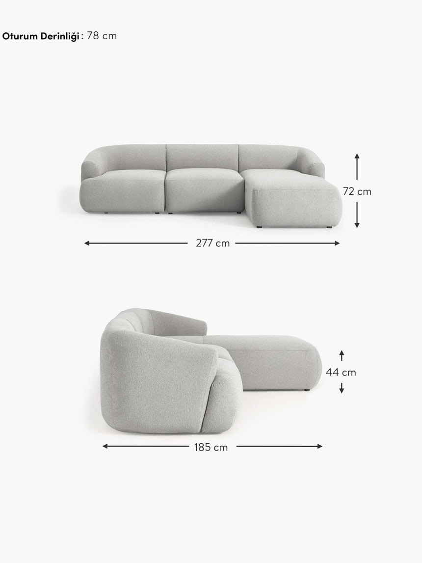 Modern Köşe Koltuk Açık Gri Bukle