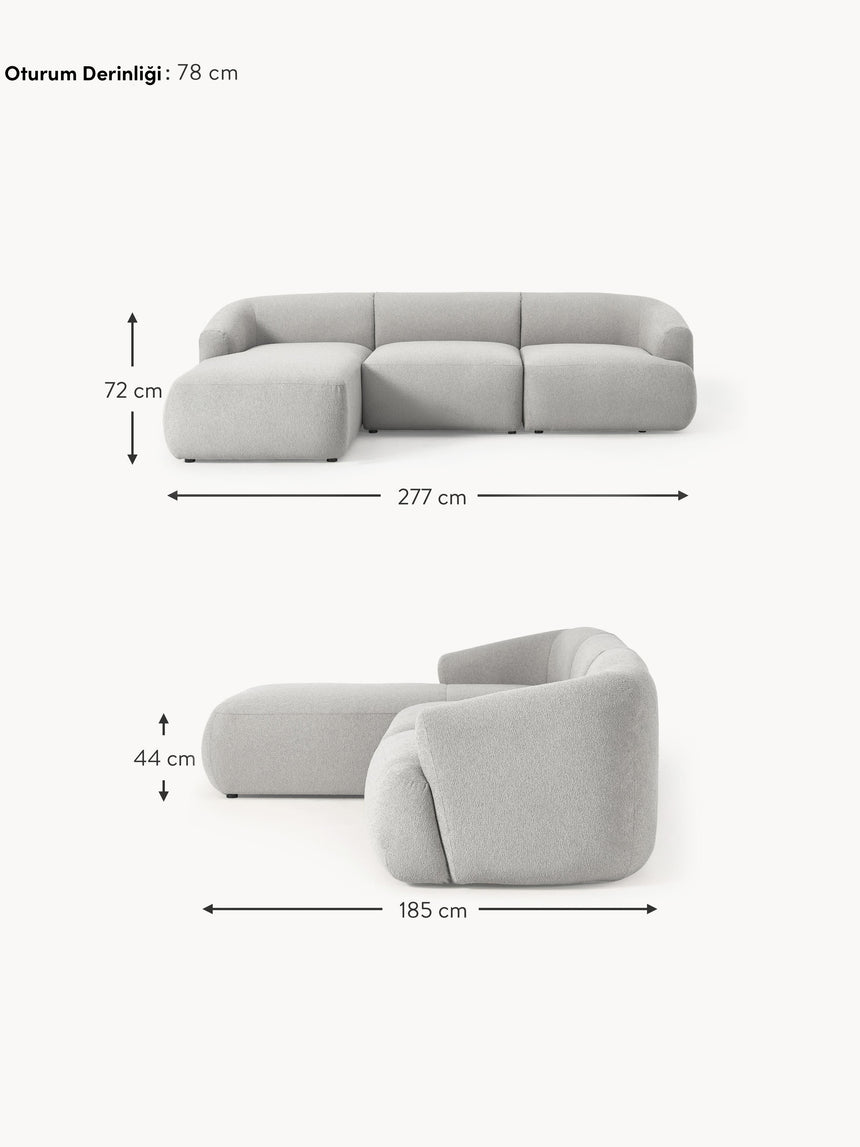 Modern Köşe Koltuk Açık Gri Bukle