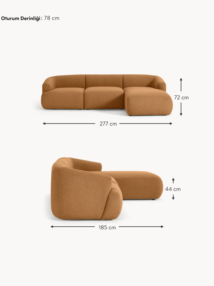 Modern Köşe Koltuk Açık Kahve Bukle