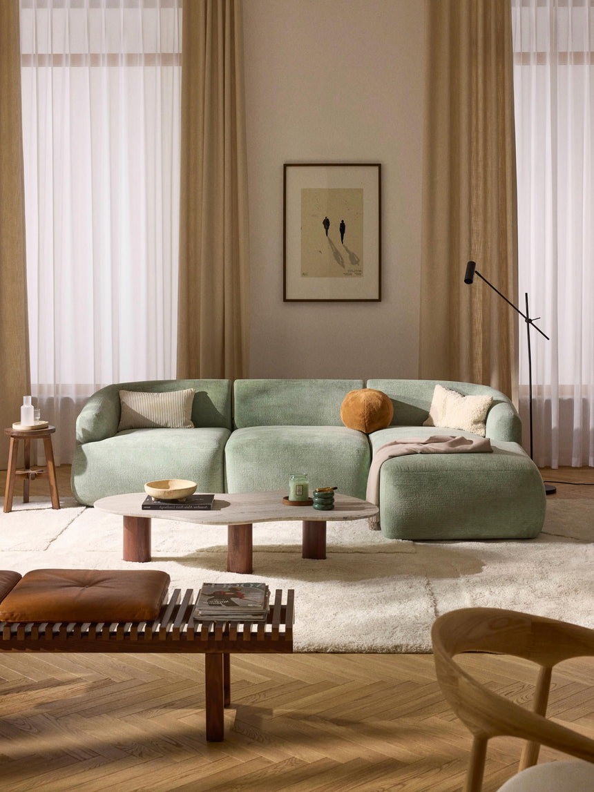 Modern Köşe Koltuk Adaçayı Yeşili Dokuma Kadife