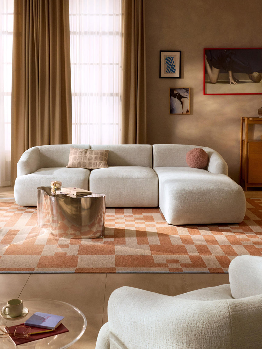 Modern Köşe Koltuk Kırık Beyaz Dokuma Kadife