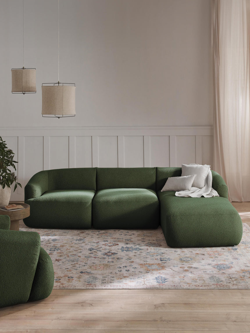 Modern Köşe Koltuk Koyu Yeşil Bukle