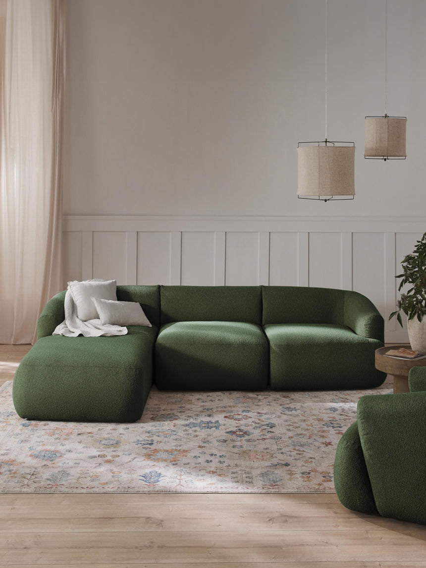 Modern Köşe Koltuk Koyu Yeşil Bukle