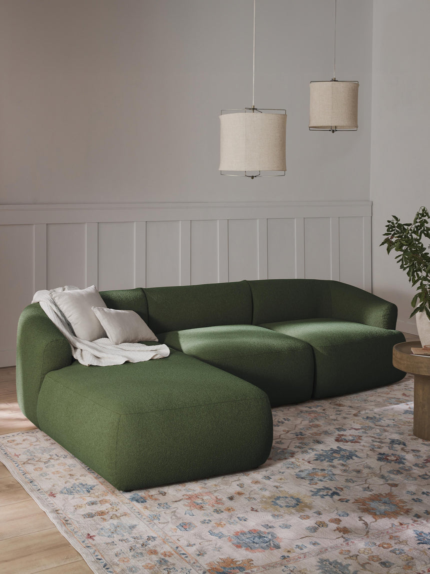 Modern Köşe Koltuk Koyu Yeşil Bukle