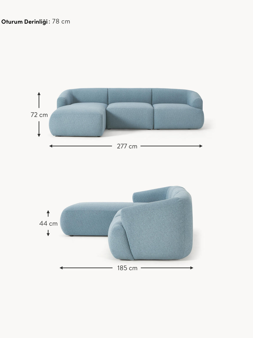 Modern Köşe Koltuk Mavi Bukle