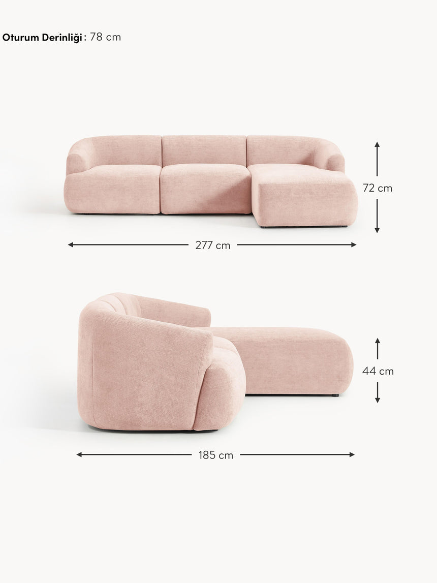 Modern Köşe Koltuk Şeftali Dokuma Kadife