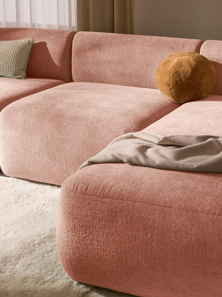 Modern Köşe Koltuk Şeftali Dokuma Kadife