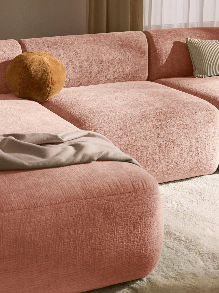 Modern Köşe Koltuk Şeftali Dokuma Kadife