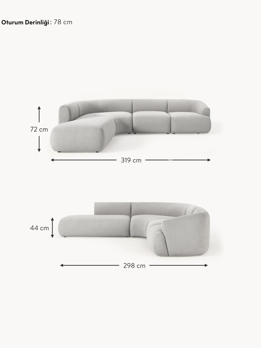 Modern Large Köşe Koltuk Açık Gri Bukle