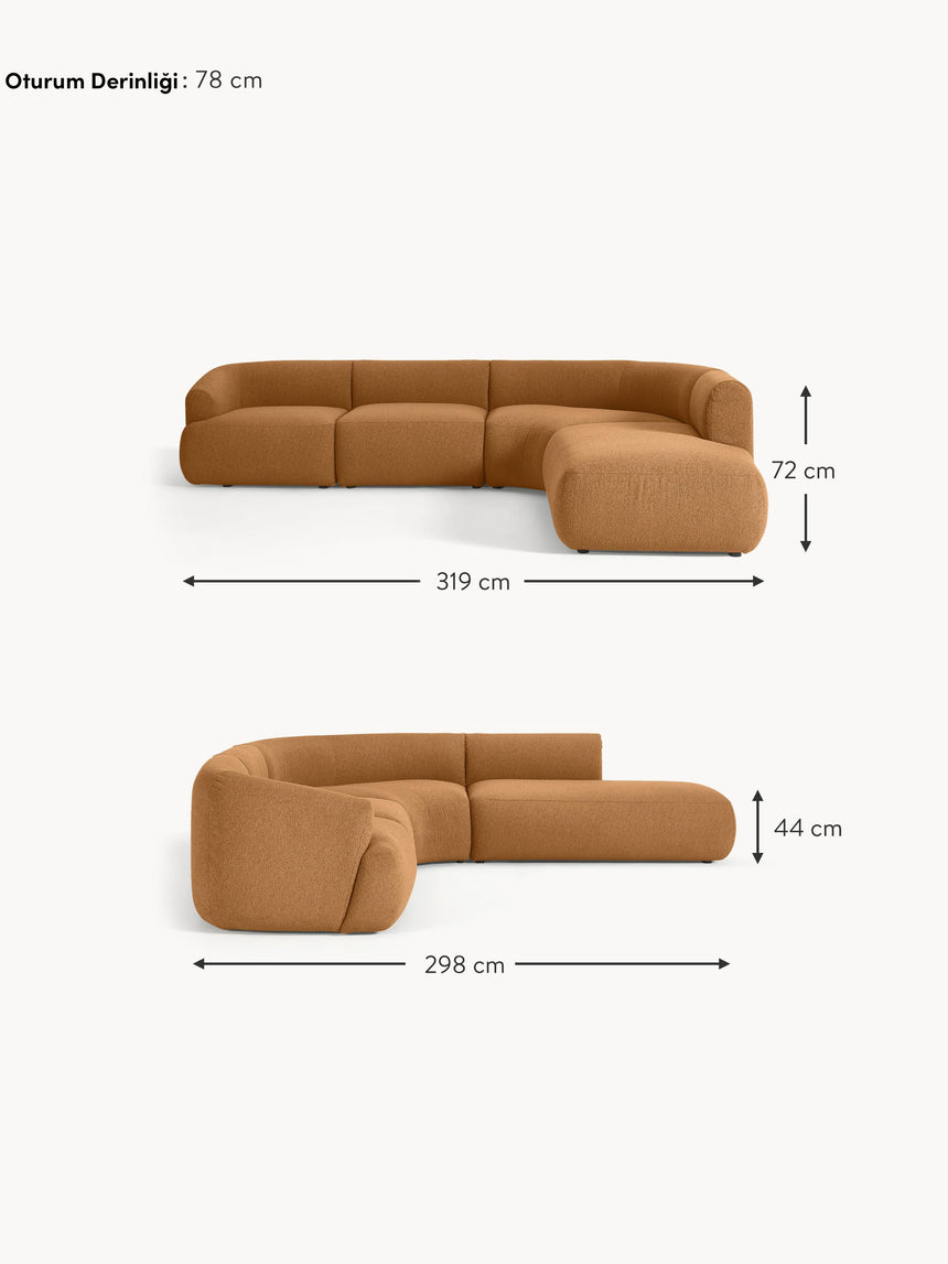 Modern Large Köşe Koltuk Açık Kahve Bukle