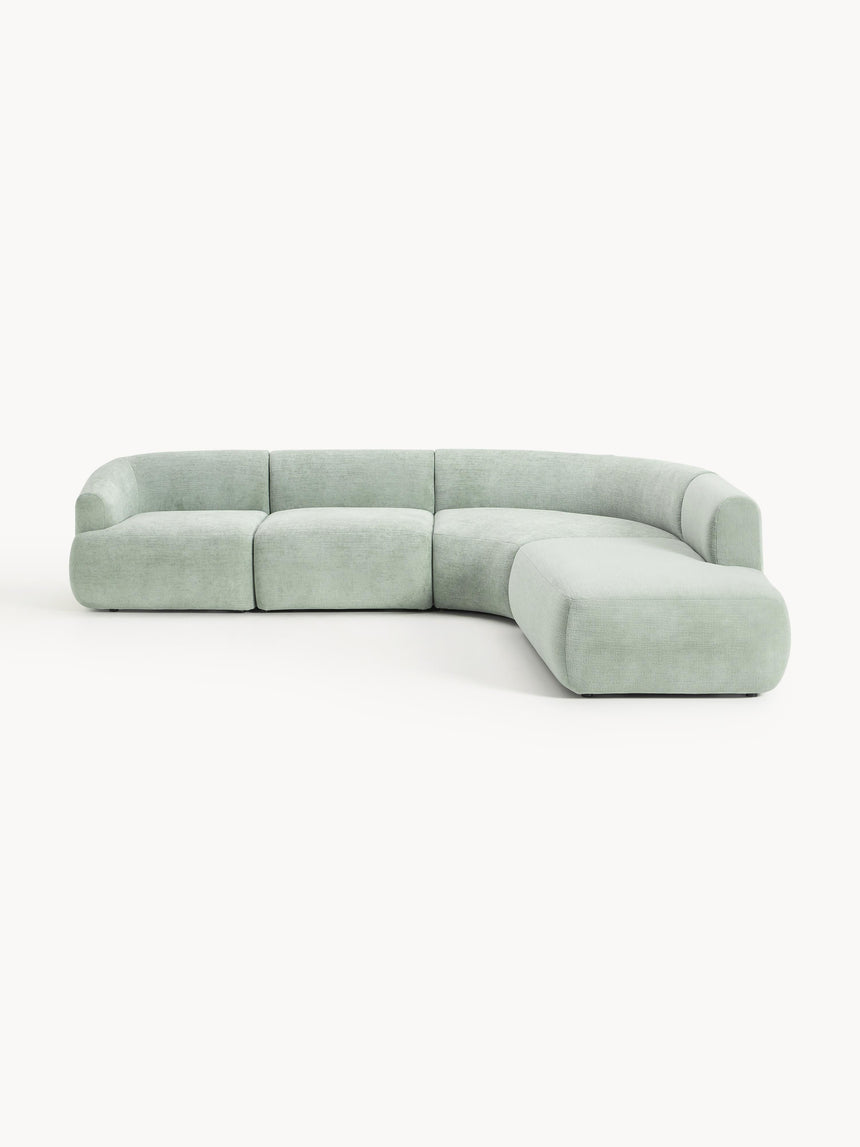 Modern Large Köşe Koltuk Adaçayı Yeşili Dokuma Kadife