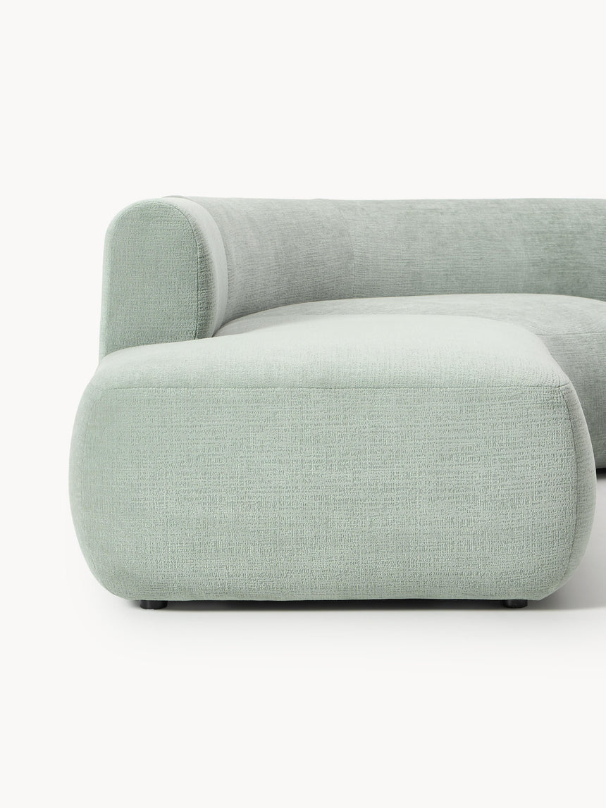 Modern Large Köşe Koltuk Adaçayı Yeşili Dokuma Kadife