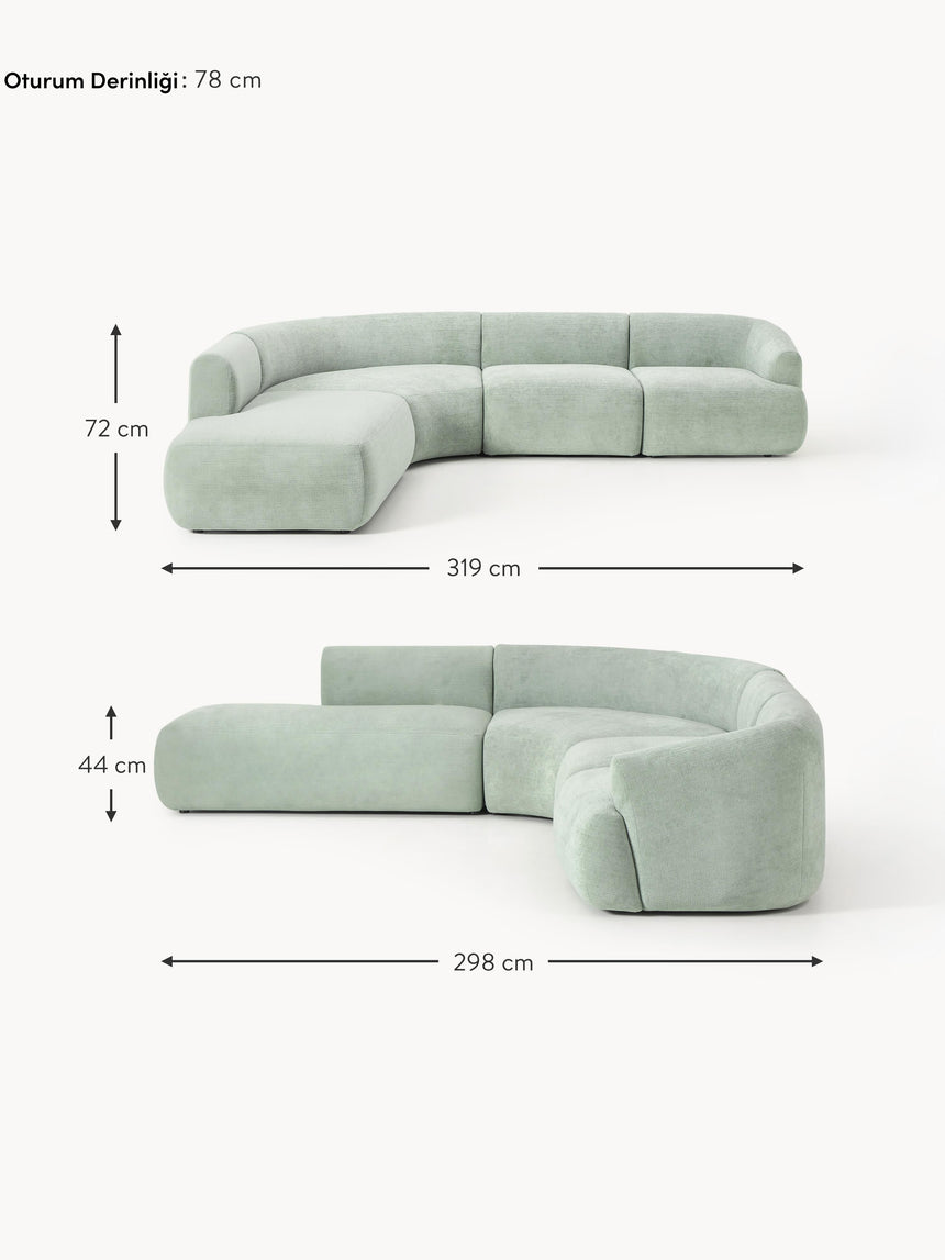 Modern Large Köşe Koltuk Adaçayı Yeşili Dokuma Kadife