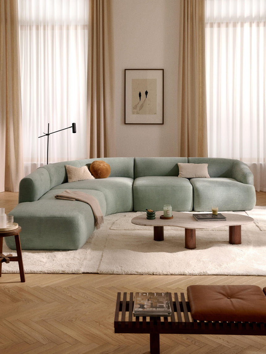 Modern Large Köşe Koltuk Adaçayı Yeşili Dokuma Kadife