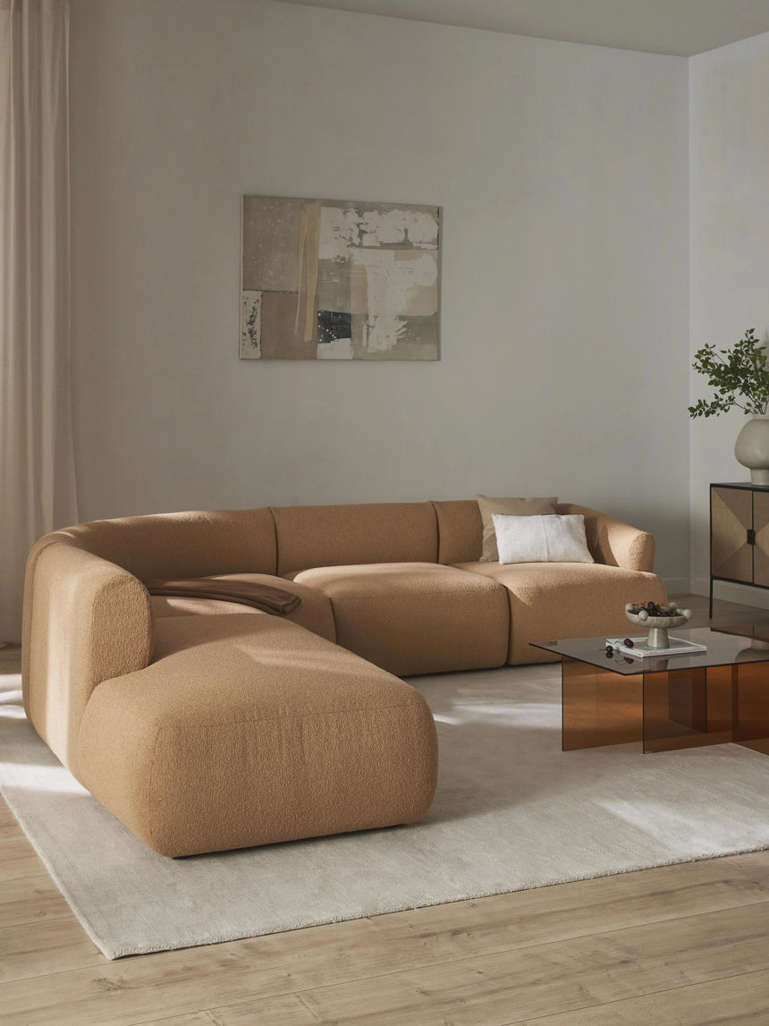 Modern Large Köşe Koltuk Bej Bukle