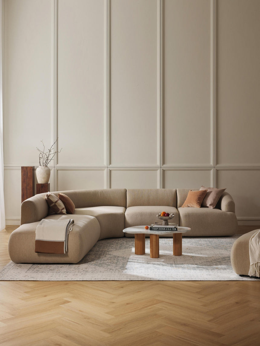 Modern Large Köşe Koltuk Bej Dokuma Kumaş