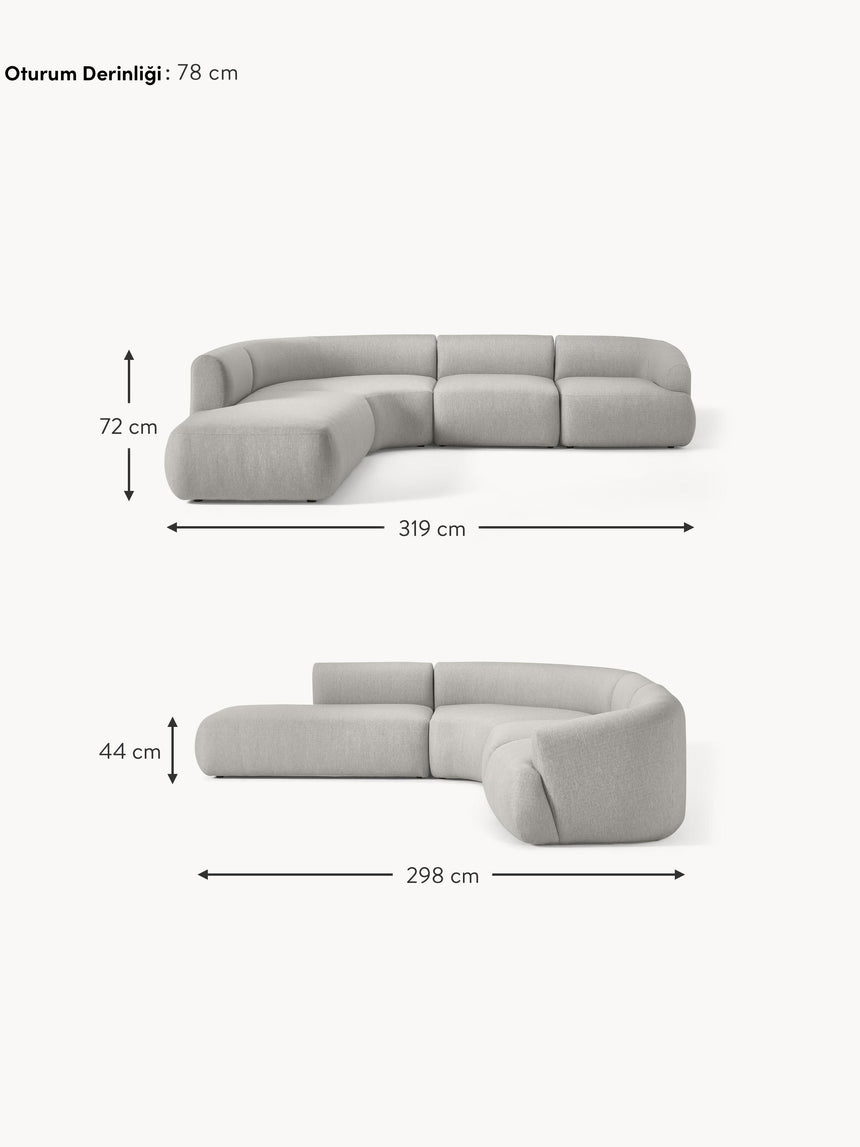 Modern Large Köşe Koltuk Gri Dokuma Kumaş