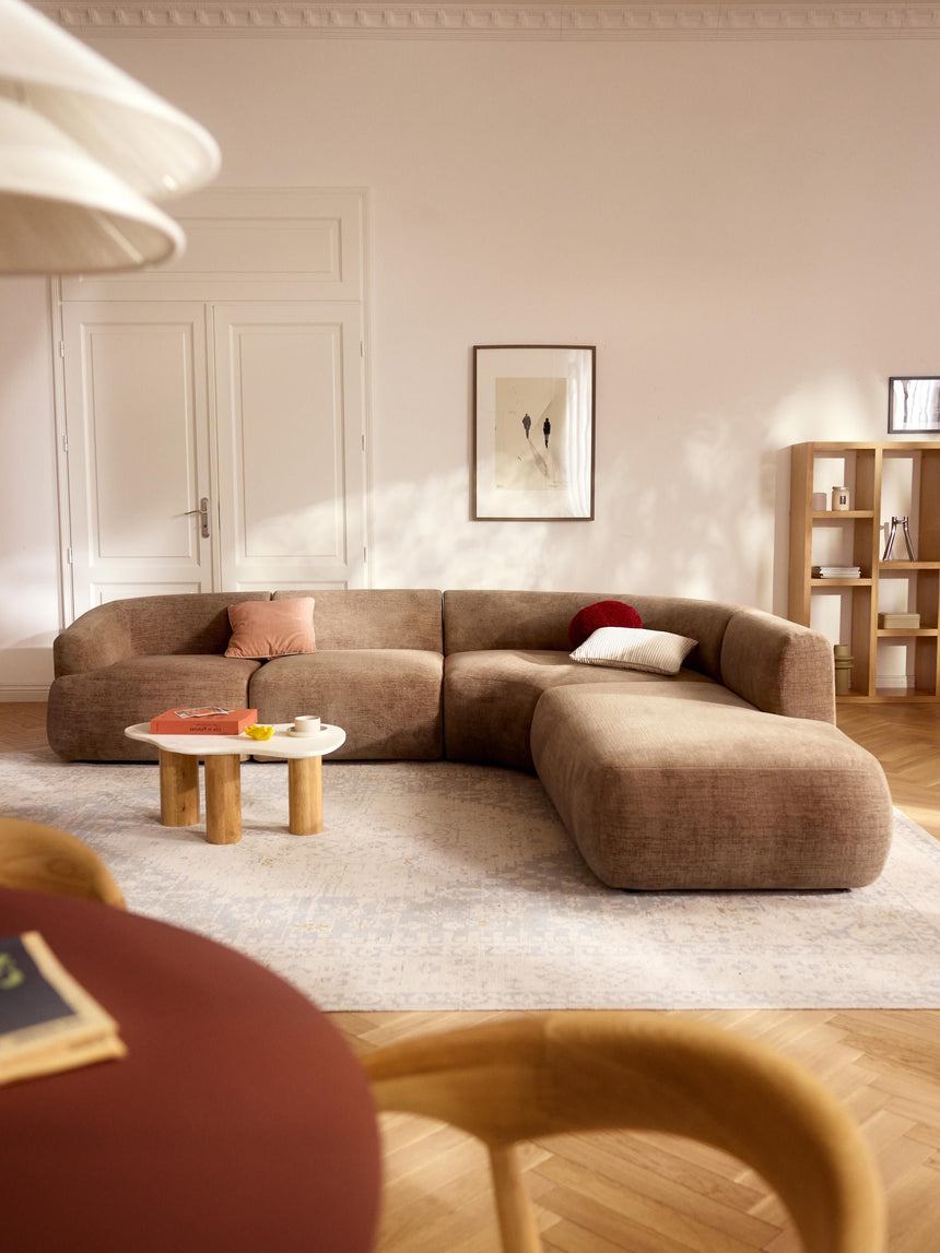 Modern Large Köşe Koltuk Kahve Dokuma Kadife