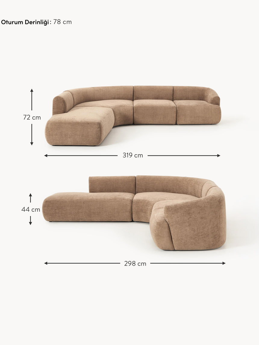 Modern Large Köşe Koltuk Kahve Dokuma Kadife