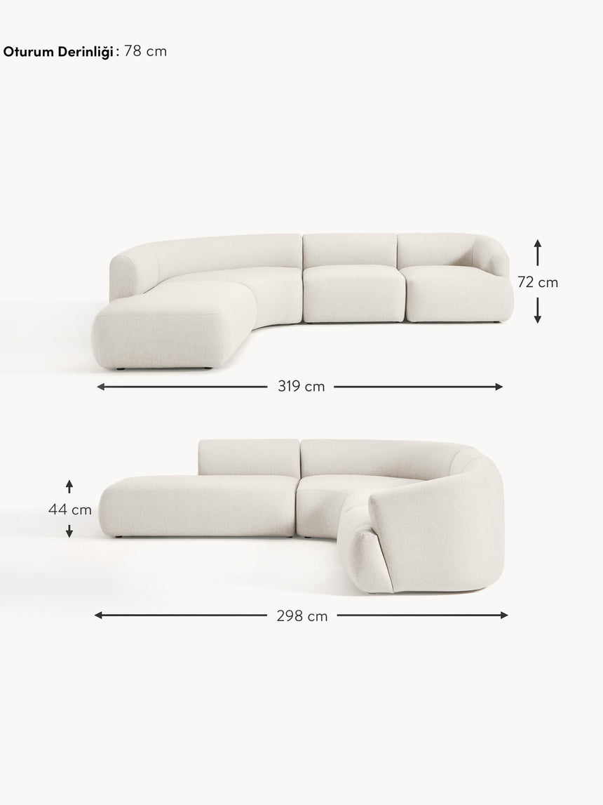 Modern Large Köşe Koltuk Kırık Beyaz Dokuma Kumaş