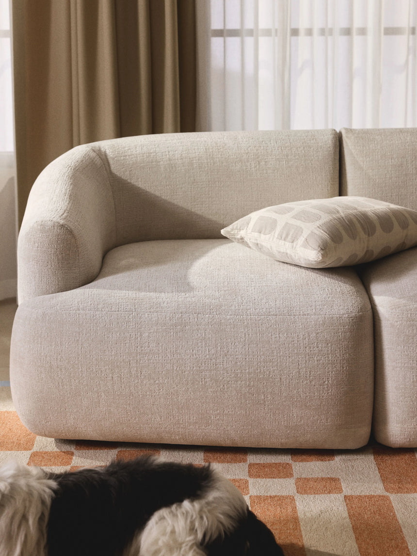 Modern Large Köşe Koltuk Kırık Beyaz Dokuma Kadife