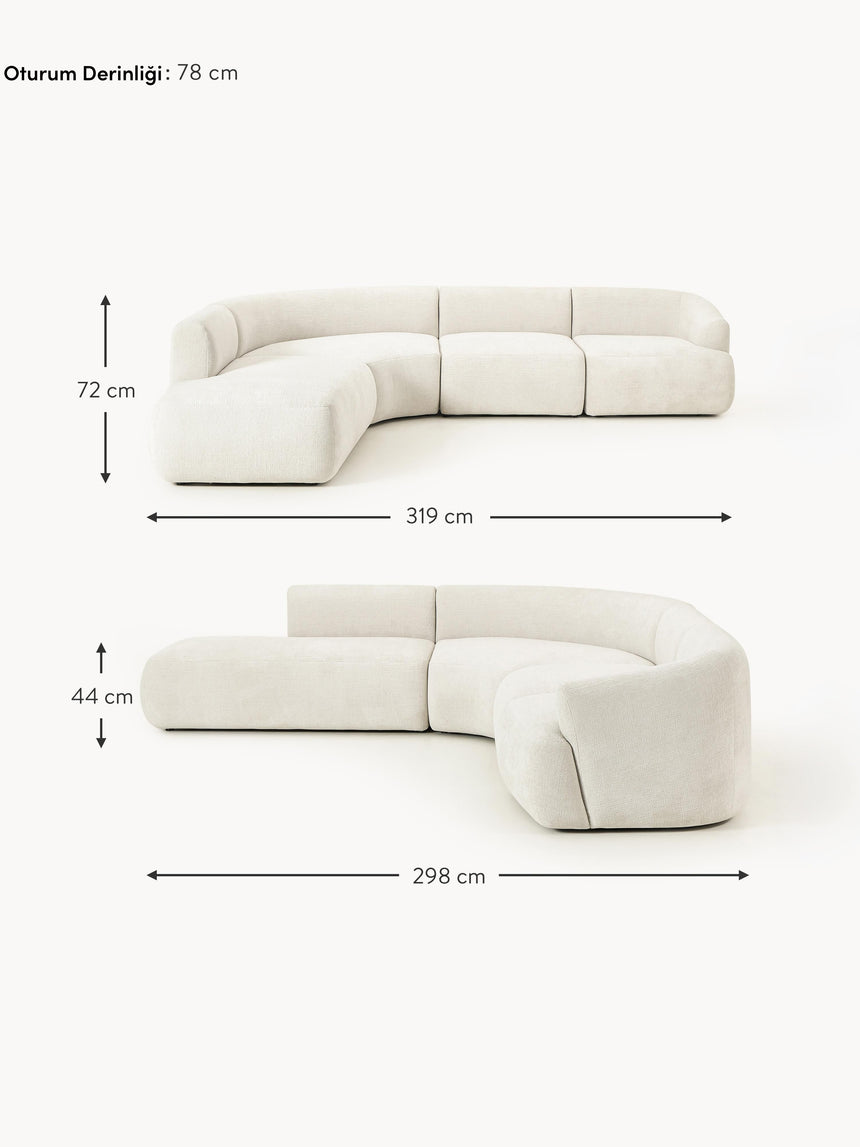 Modern Large Köşe Koltuk Kırık Beyaz Dokuma Kadife