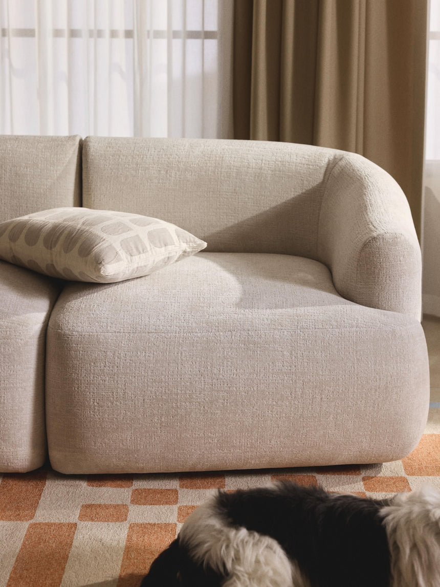 Modern Large Köşe Koltuk Kırık Beyaz Dokuma Kadife