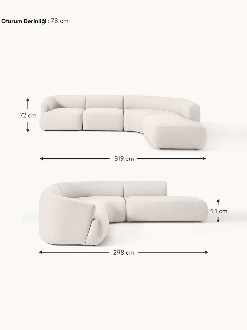 Modern Large Köşe Koltuk Kırık Beyaz Dokuma Kumaş