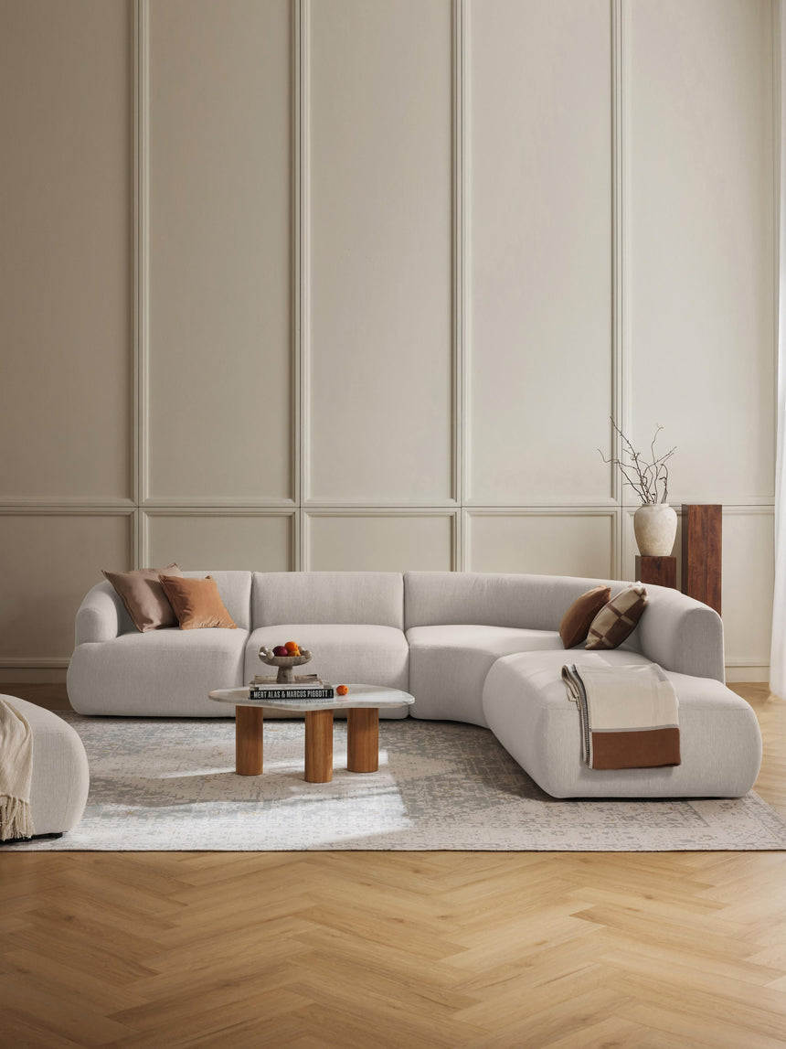 Modern Large Köşe Koltuk Kırık Beyaz Dokuma Kumaş