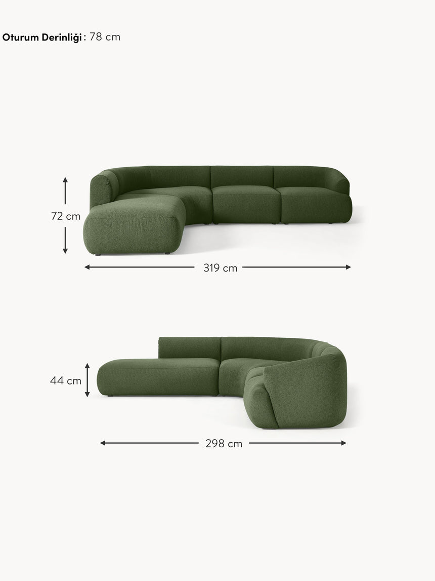 Modern Large Köşe Koltuk Koyu Yeşil Bukle