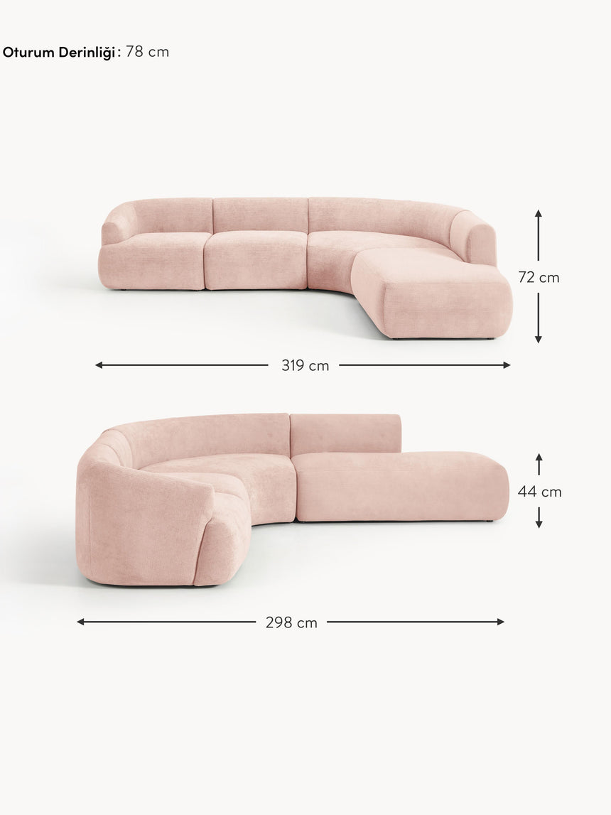 Modern Large Köşe Koltuk Şeftali Dokuma Kadife