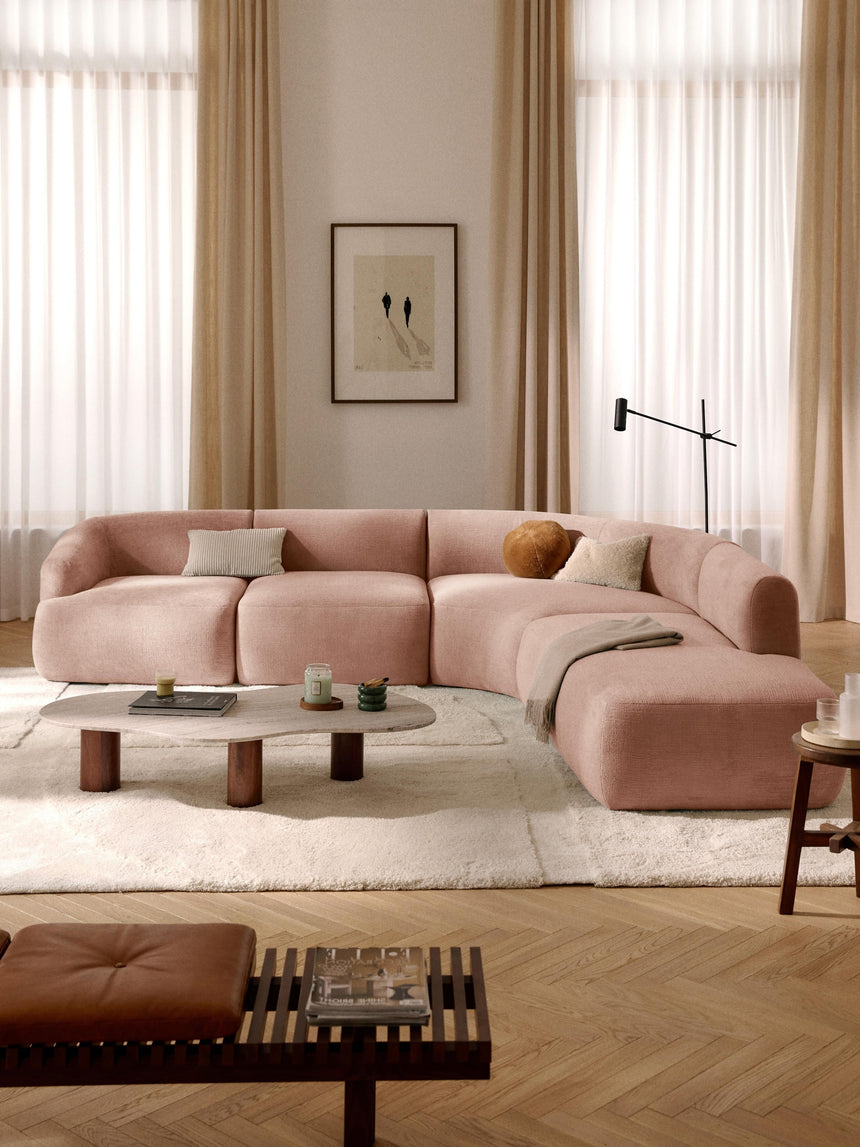 Modern Large Köşe Koltuk Şeftali Dokuma Kadife