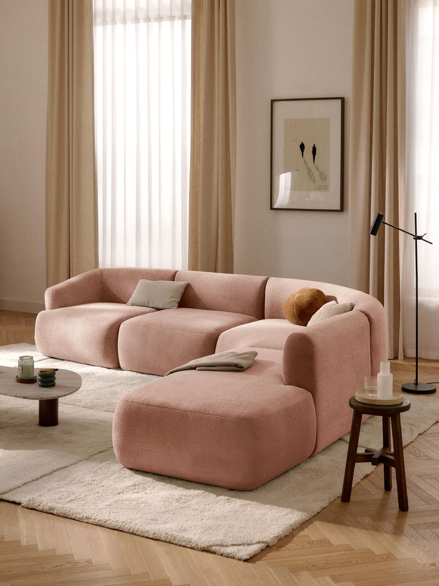 Modern Large Köşe Koltuk Şeftali Dokuma Kadife