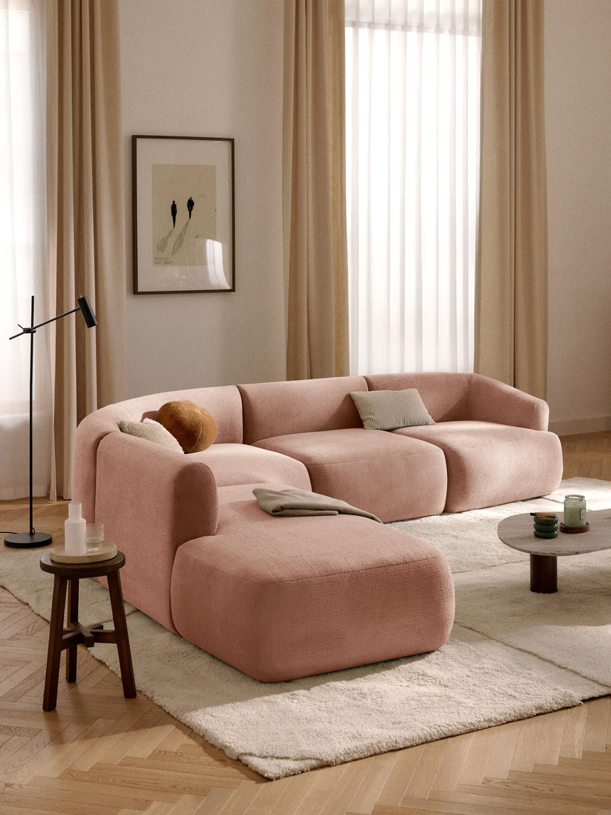 Modern Large Köşe Koltuk Şeftali Dokuma Kadife