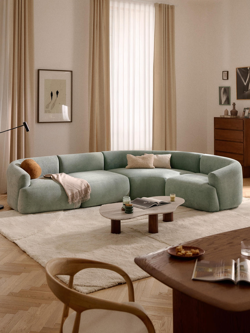 Modern Plus Köşe Koltuk Adaçayı Yeşili Dokuma Kadife