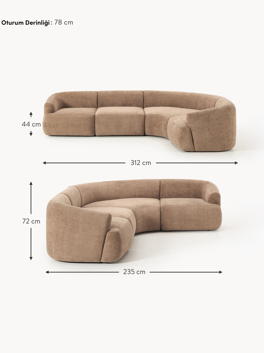 Modern Plus Köşe Koltuk Kahve Dokuma Kadife
