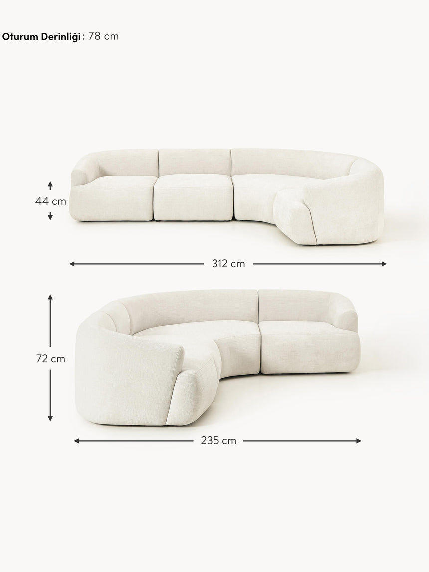 Modern Plus Köşe Koltuk Kırık Beyaz Dokuma Kadife