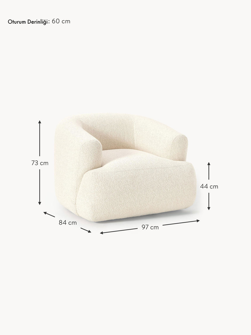 Modern Tekli Koltuk Kırık Beyaz Bukle