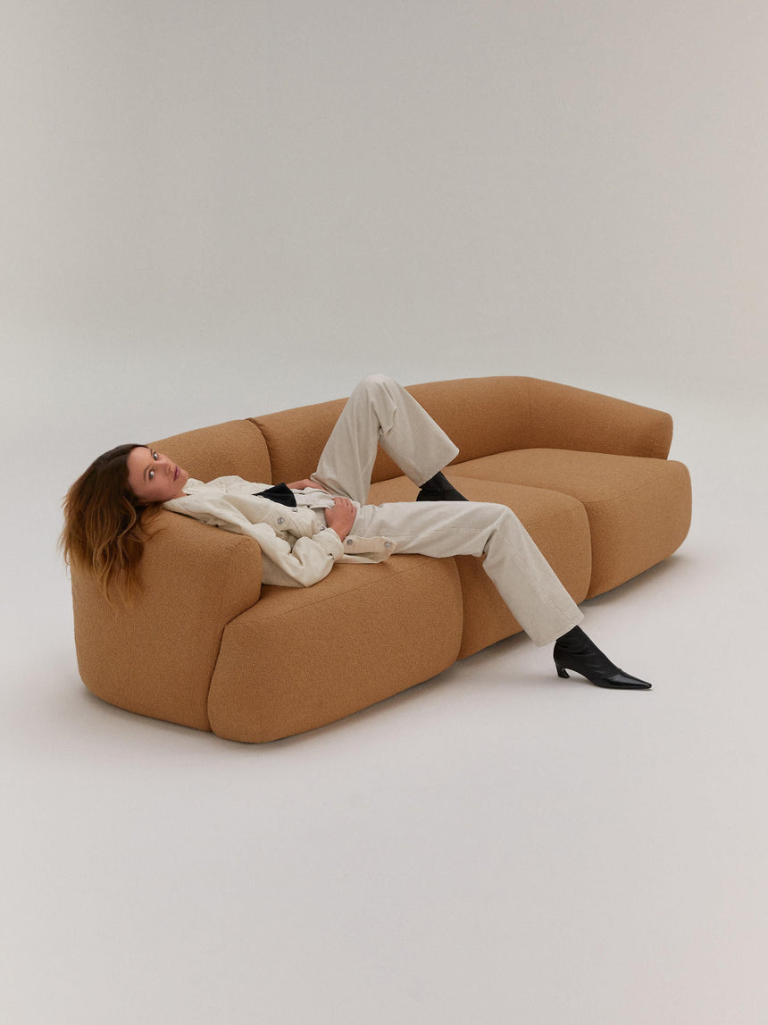 Modern Üçlü Koltuk Açık Kahve Bukle