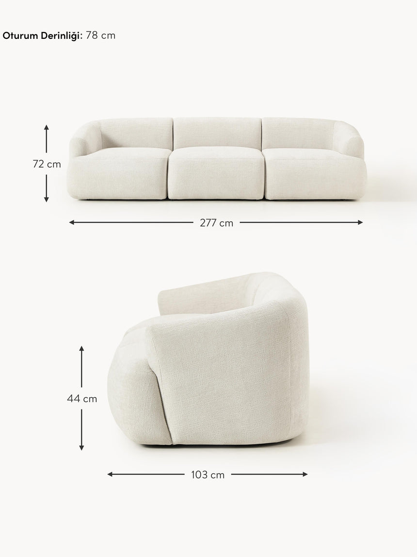 Modern Üçlü Koltuk Kırık Beyaz Dokuma Kadife