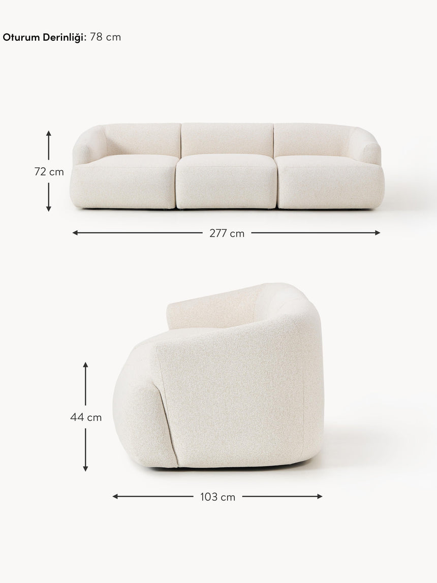 Modern Üçlü Koltuk Krem Benekli Bukle