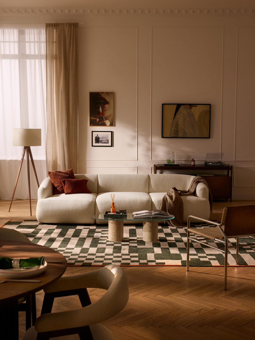 Modern Üçlü Koltuk Krem Benekli Bukle