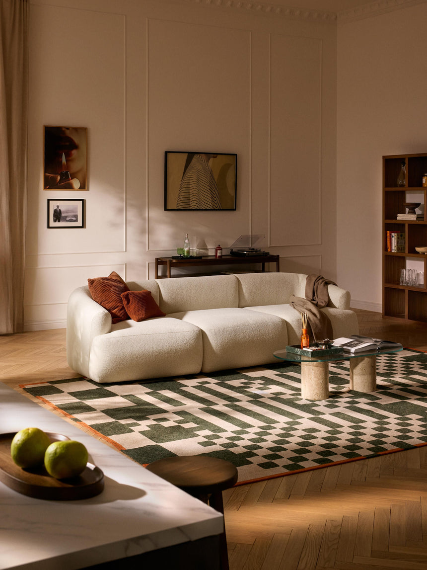 Modern Üçlü Koltuk Krem Benekli Bukle