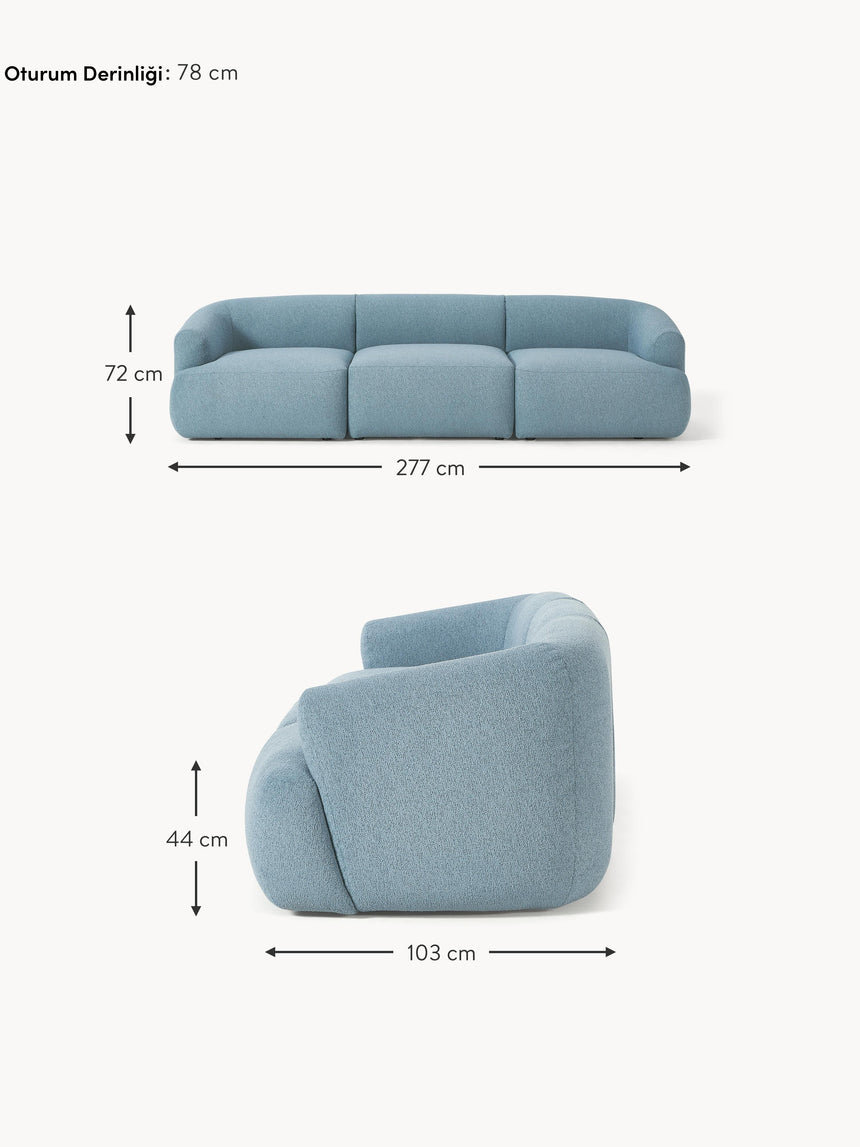 Modern Üçlü Koltuk Mavi Bukle