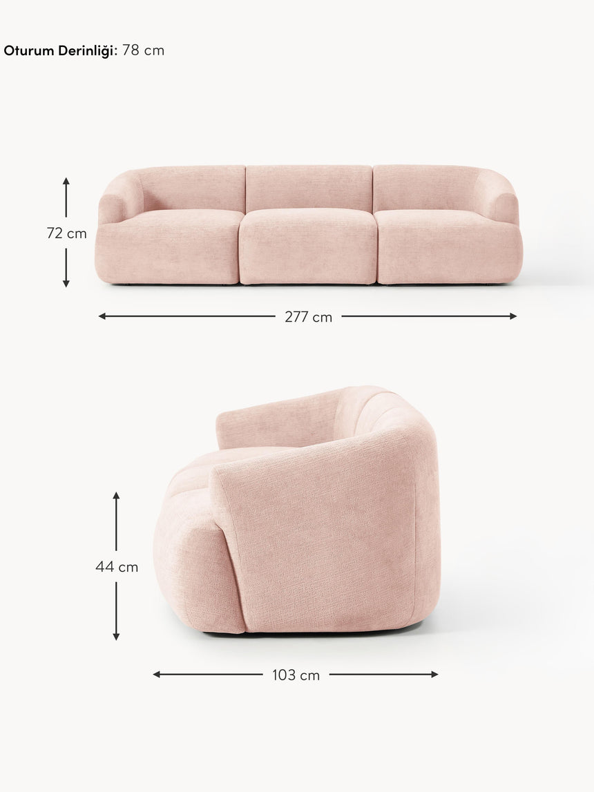 Modern Üçlü Koltuk Şeftali Dokuma Kadife