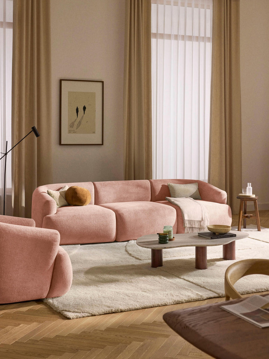 Modern Üçlü Koltuk Şeftali Dokuma Kadife