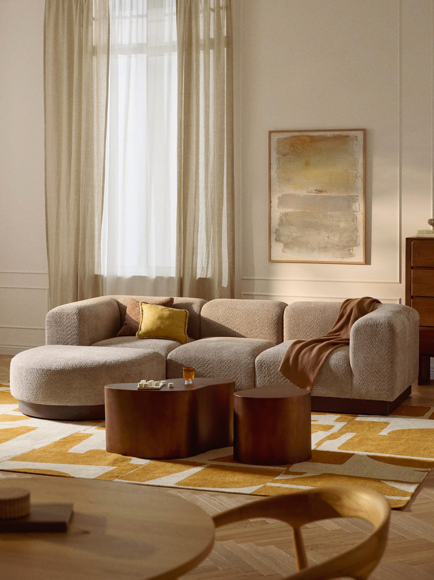 Moka Köşe Koltuk Bej Teddy Koyu Kayın